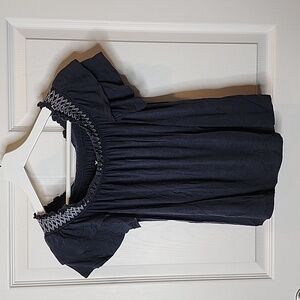 American Eagle Outfitters Navy & White Off the Shoulder Top, Women's Size Small
